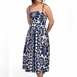 Christian Lacroix Floral Navy and White Midi Dress LARGE cutout sundress. NWT